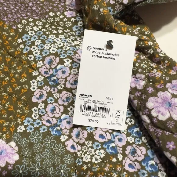 Sonoma Women’s Cottagecore Floral Quilted Zip Up Coat Jacket Pockets Size Large - Picture 9 of 10